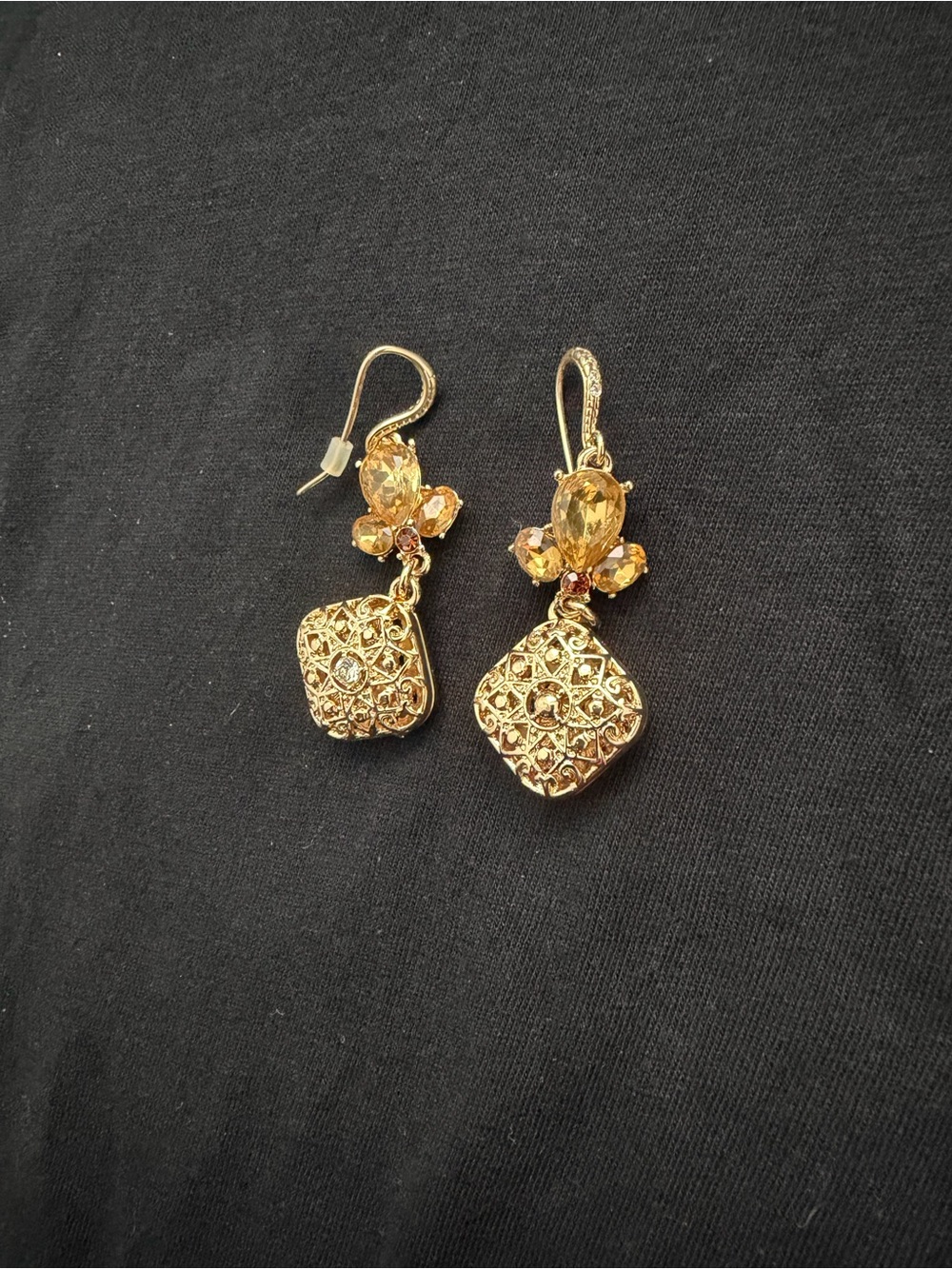 Gold-Tone Filigree Drop Earrings with Citrine Stones - Women Jewelry